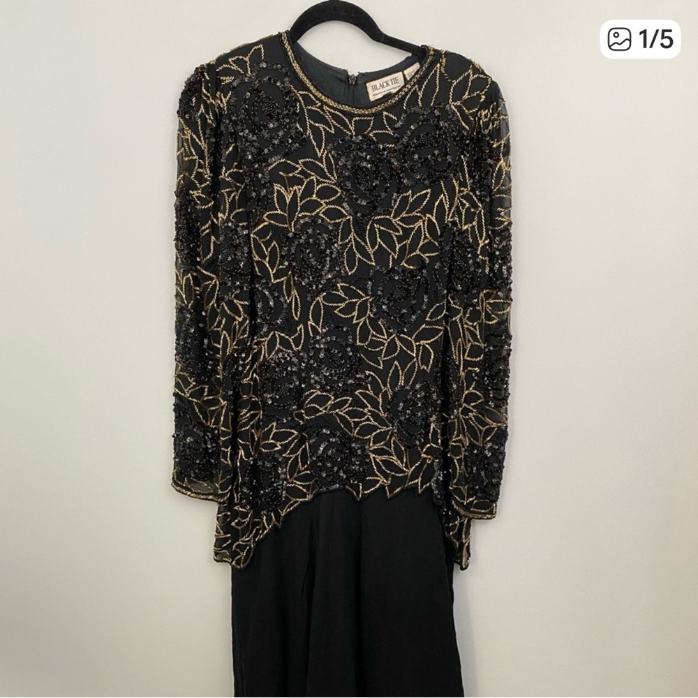 Black Tie Elegant Black and Gold Beaded Top
